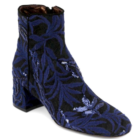 AGL Black Ankle Boot with Blue Sequin Embroidery - Picture 1 of 3
